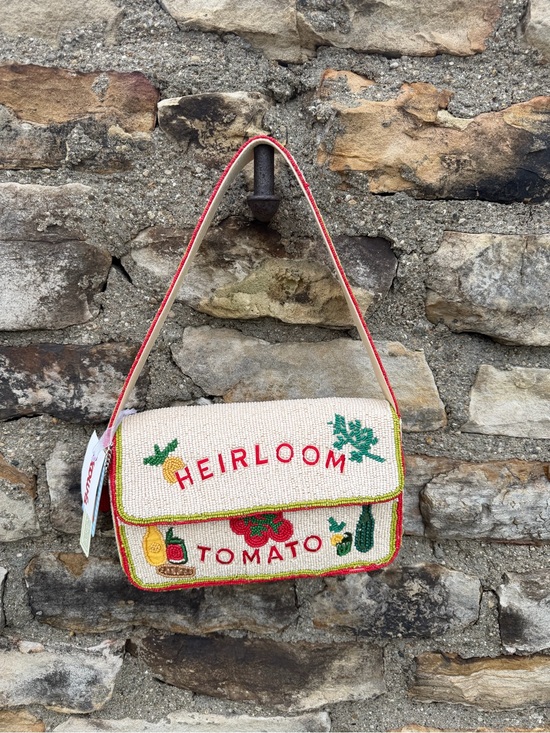 T.J.Maxx Handbags - NWT Heirloom Tomato Beaded Bag  purse Cream with Red Trim